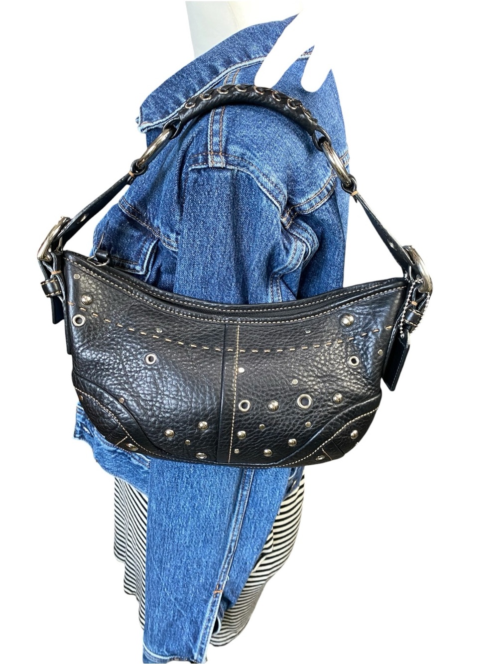 Coach Rare Studded Black Demi Soho Bag Shoulder Hobo Y2K - Picture 5 of 16